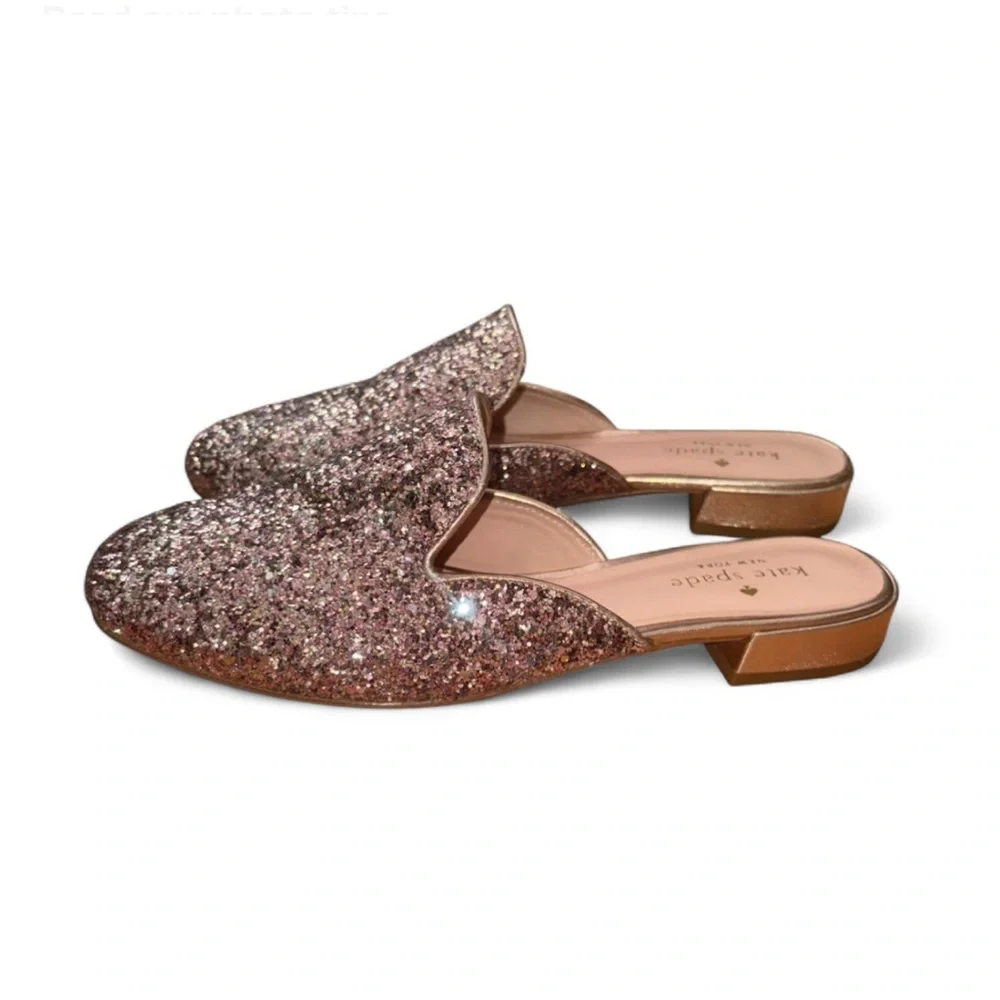 Kate Spade Gowen Shimmy Pink Glitter Glam Mule Loafers Flats Whimsy Preppy 6.5